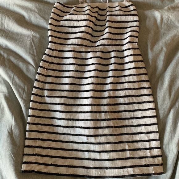 BCBGMaxAzria Strapless Sequin Striped Dress - Picture 3 of 4